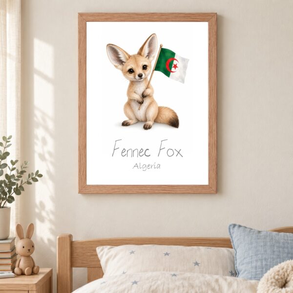 Algeria national animal framed print in a kids bedroom, oak frame Algeria national animal framed print in a kids bedroom, oak frame