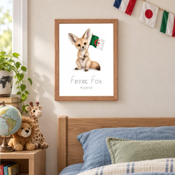 Algeria national animal framed print in a kids bedroom, oak frame Algeria national animal framed print in a kids bedroom, oak frame