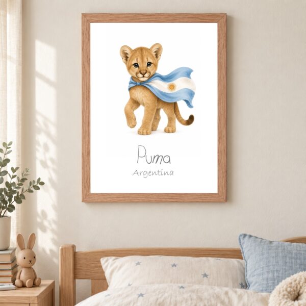 Argentina national animal framed print in a kids bedroom, oak frame
