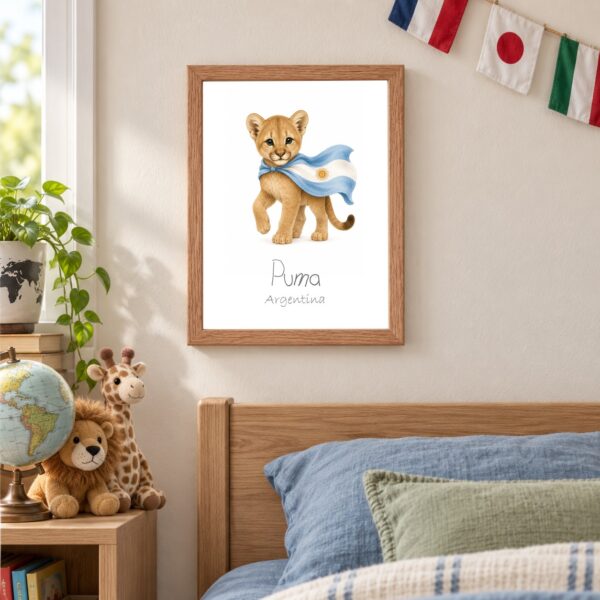 Argentina national animal framed print in a kids bedroom, oak frame