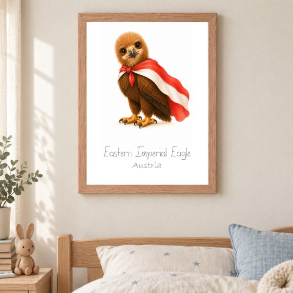 Austria national animal framed print in a kids bedroom, oak frame