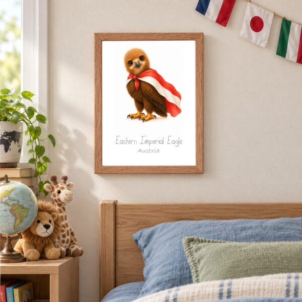 Austria national animal framed print in a kids bedroom, oak frame