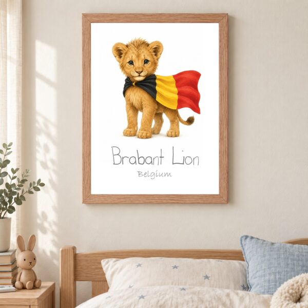 Belgium national animal framed print in a kids bedroom, oak frame