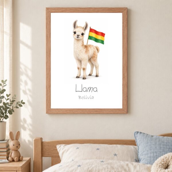 Bolivia national animal framed print in a kids bedroom, oak frame