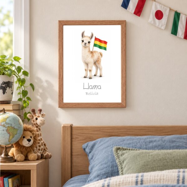 Bolivia national animal framed print in a kids bedroom, oak frame
