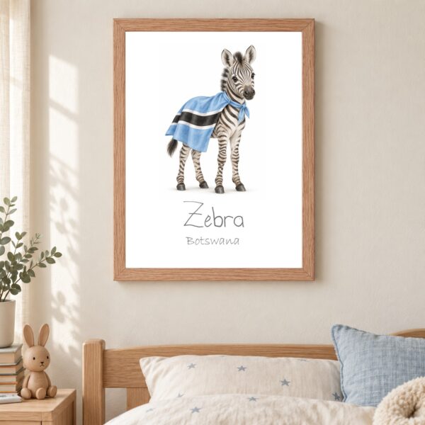 Botswana national animal framed print in a kids bedroom, oak frame Botswana national animal framed print in a kids bedroom, oak frame