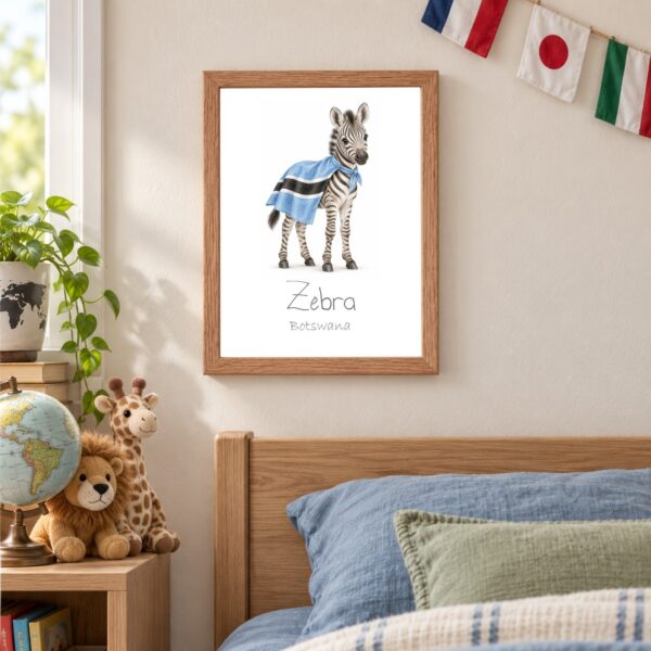 Botswana national animal framed print in a kids bedroom, oak frame Botswana national animal framed print in a kids bedroom, oak frame