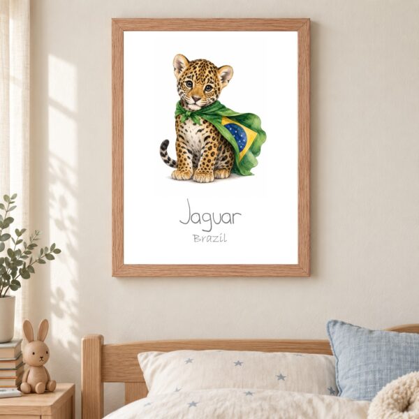 Brazil national animal framed print in a kids bedroom, oak frame