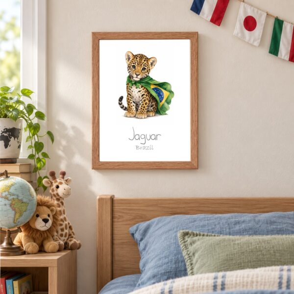 Brazil national animal framed print in a kids bedroom, oak frame