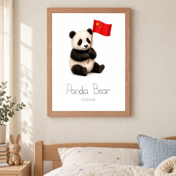 China national animal framed print in a kids bedroom, oak frame