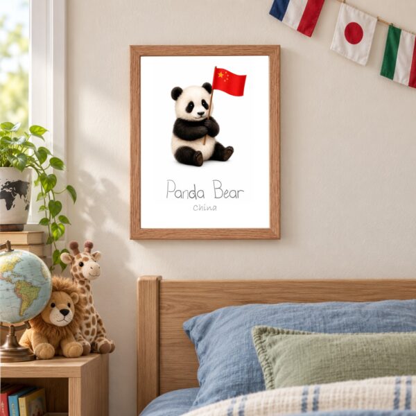 China national animal framed print in a kids bedroom, oak frame