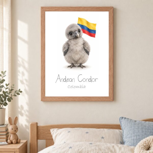 Colombia national animal framed print in a kids bedroom, oak frame Colombia national animal framed print in a kids bedroom, oak frame
