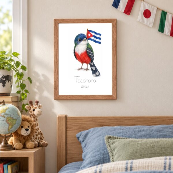 Cuba national animal framed print in a kids bedroom, oak frame Cuba national animal framed print in a kids bedroom, oak frame