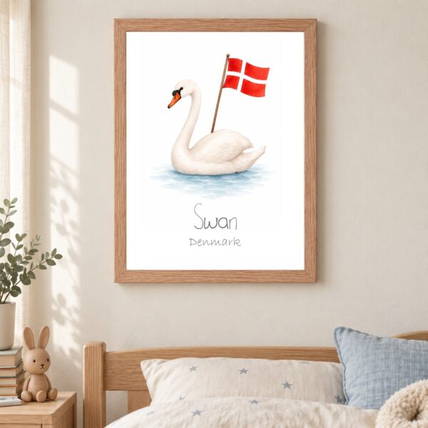 Denmark national animal framed print in a kids bedroom, oak frame