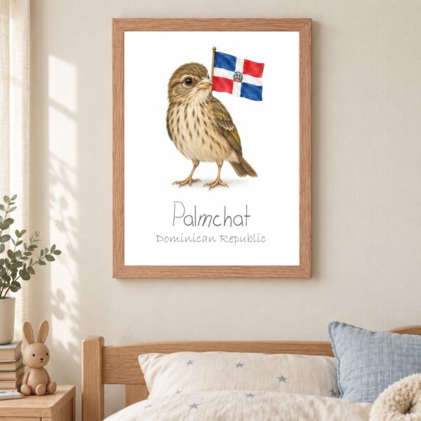 Dominican Republic national animal framed print in a kids bedroom, oak frame Dominican Republic national animal framed print in a kids bedroom, oak frame