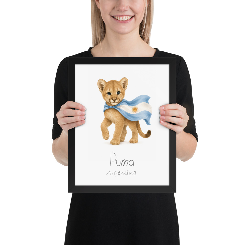 Puma Argentina national animal framed print, black frame 11×14