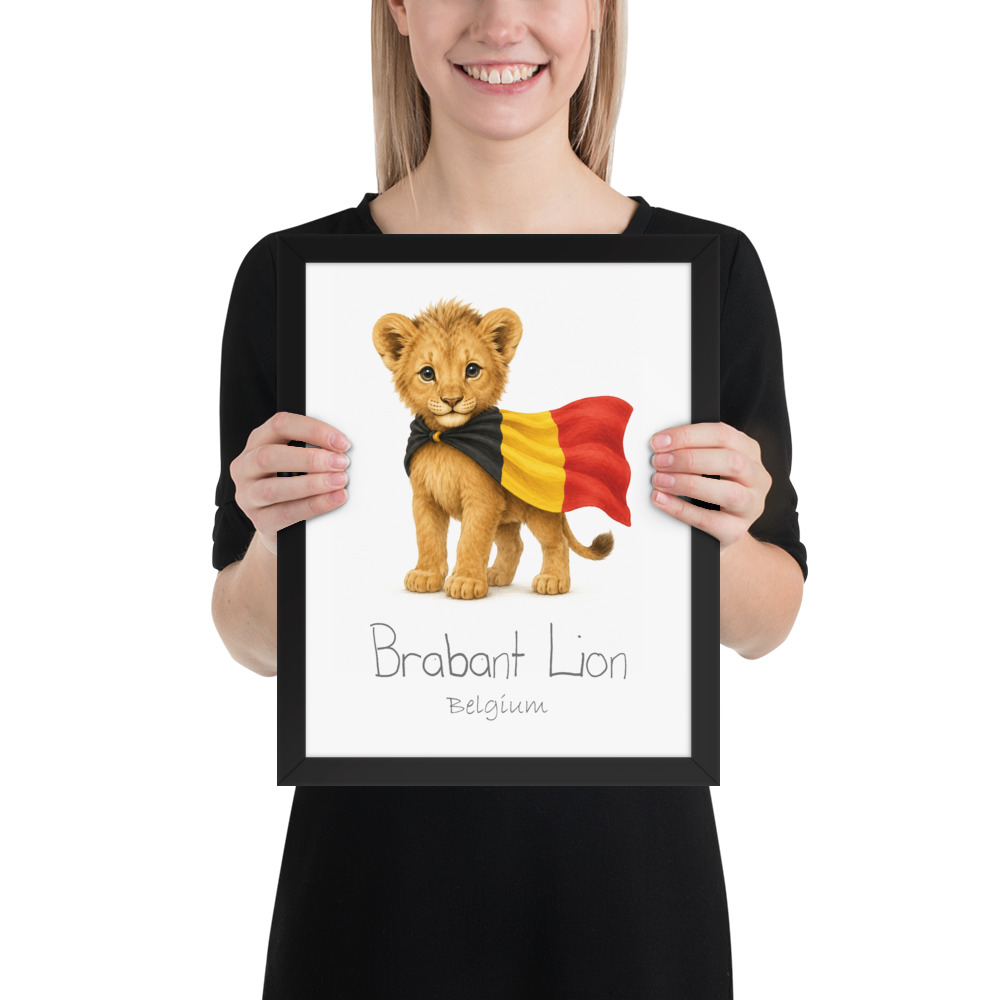 Brabant Lion Belgium national animal framed print, black frame 11×14