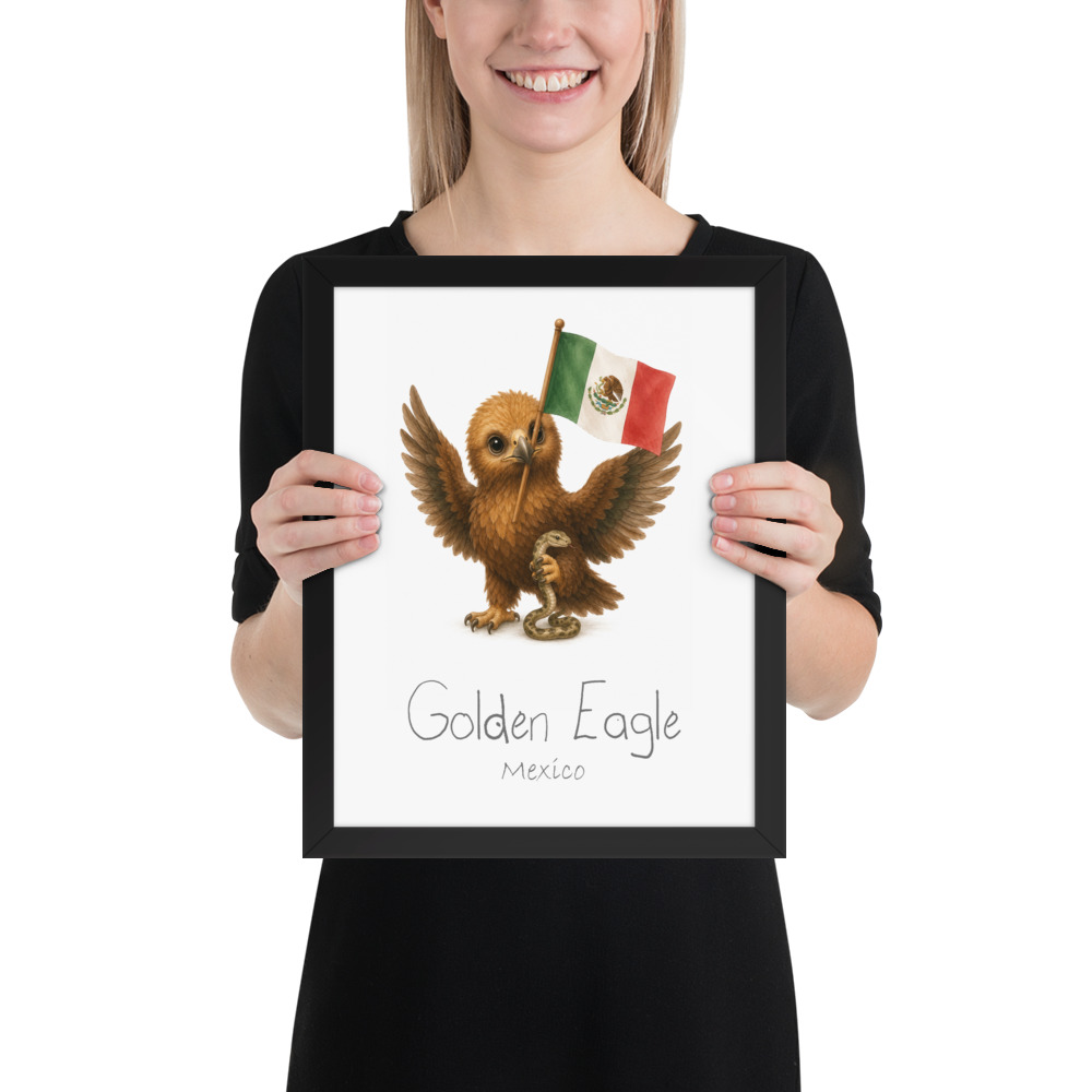 Golden Eagle Mexico national animal framed print, black frame 11×14