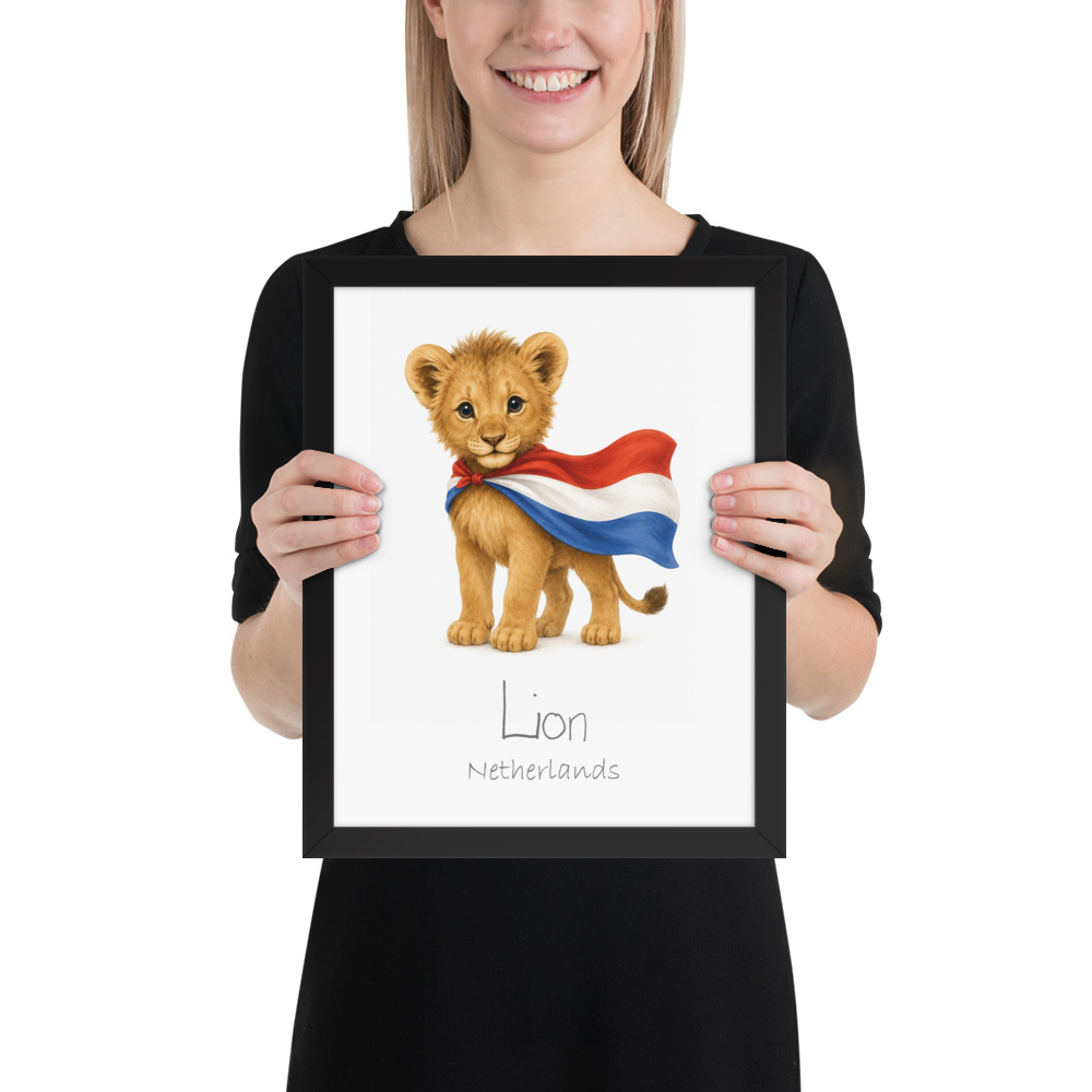 Lion Netherlands national animal framed print, black frame 11×14