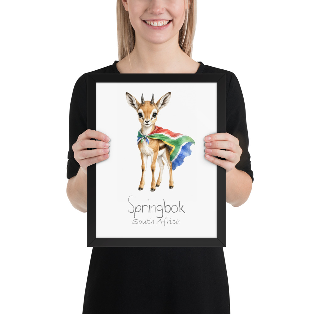 Springbok South Africa national animal framed print, black frame 11×14