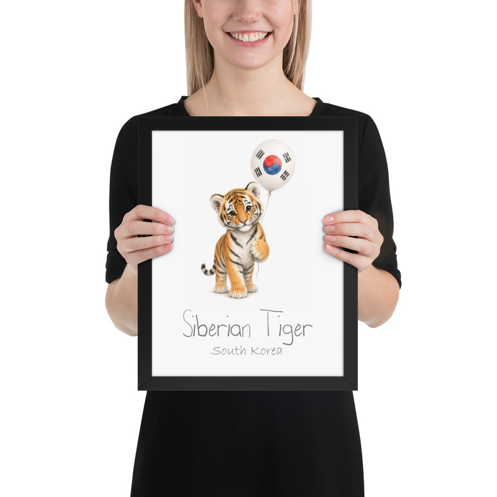 Siberian Tiger South Korea national animal framed print, black frame 11×14