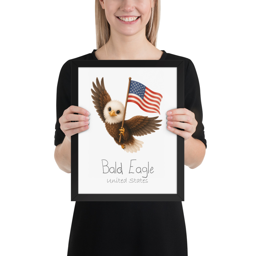 Bald Eagle United States national animal framed print, black frame 11×14