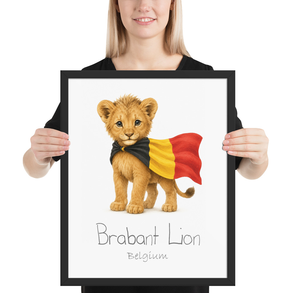 Brabant Lion Belgium national animal framed print, black frame 16×20