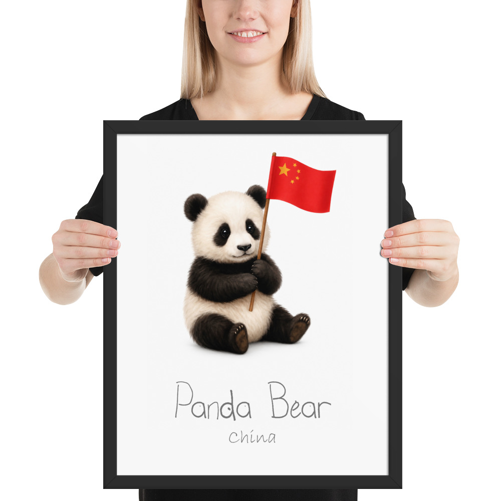 Panda Bear China national animal framed print, black frame 16×20
