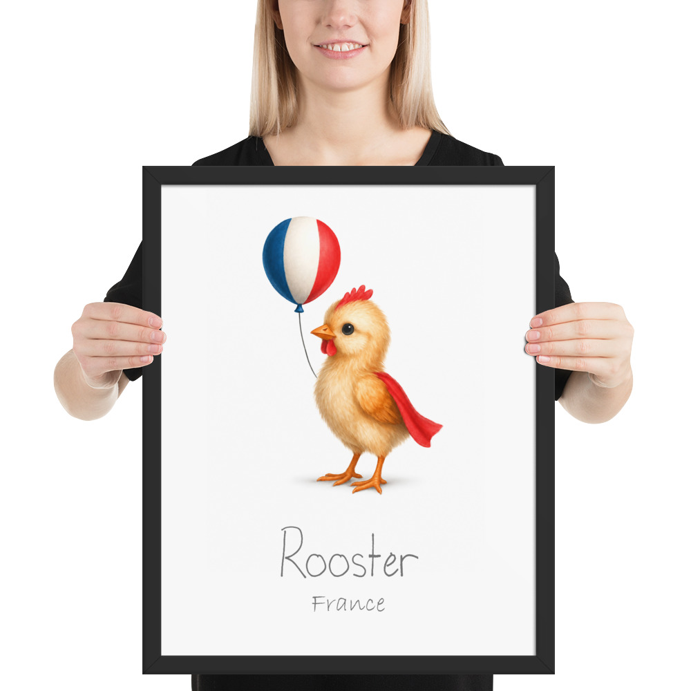 Rooster France national animal framed print, black frame 16×20