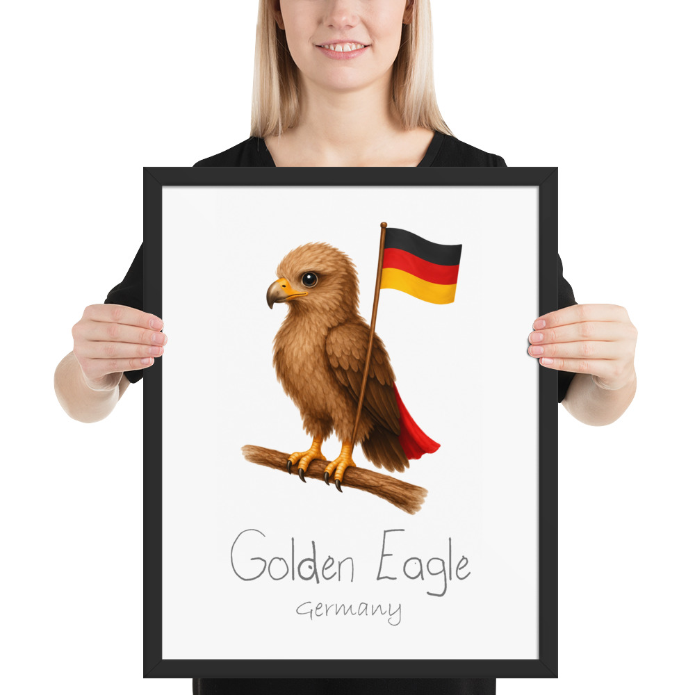 Golden Eagle Germany national animal framed print, black frame 16×20
