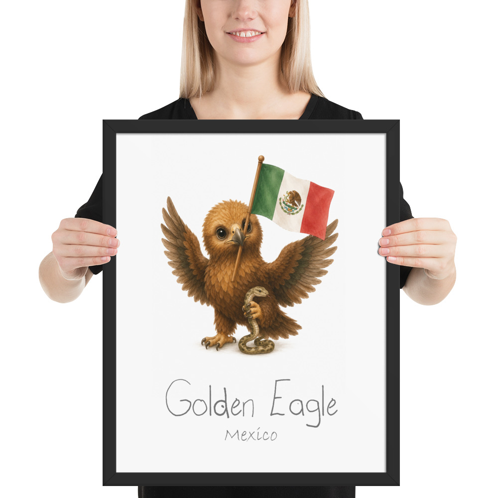 Golden Eagle Mexico national animal framed print, black frame 16×20