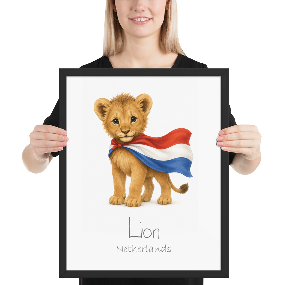Lion Netherlands national animal framed print, black frame 16×20