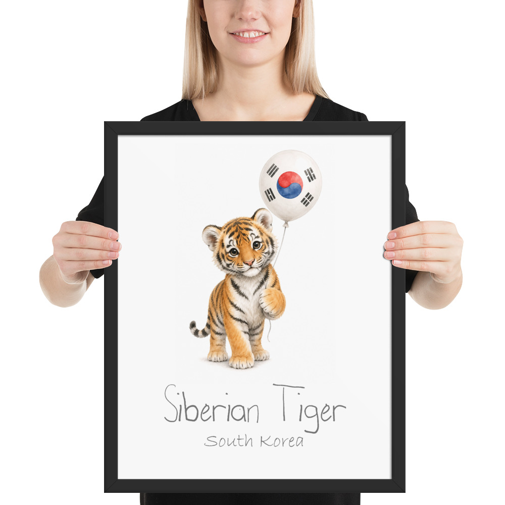 Siberian Tiger South Korea national animal framed print, black frame 16×20