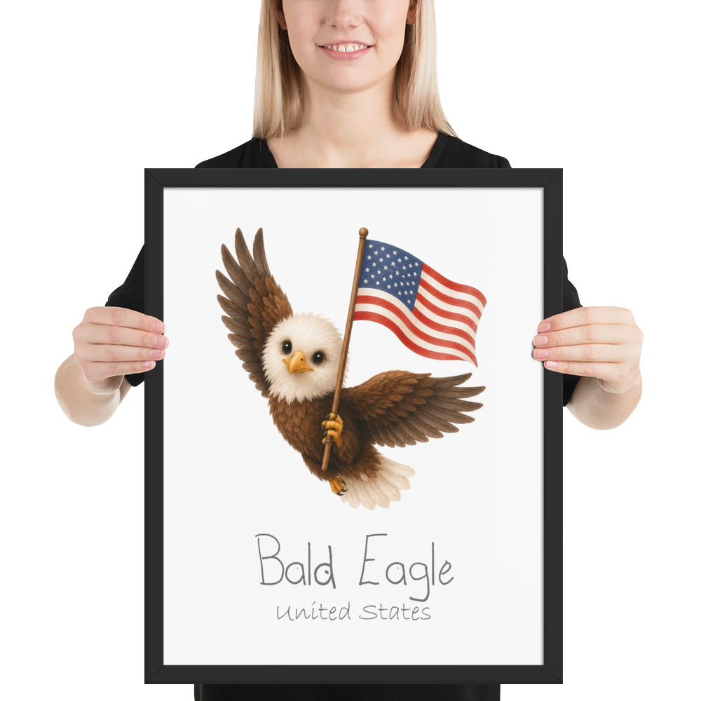 Bald Eagle United States national animal framed print, black frame 16×20