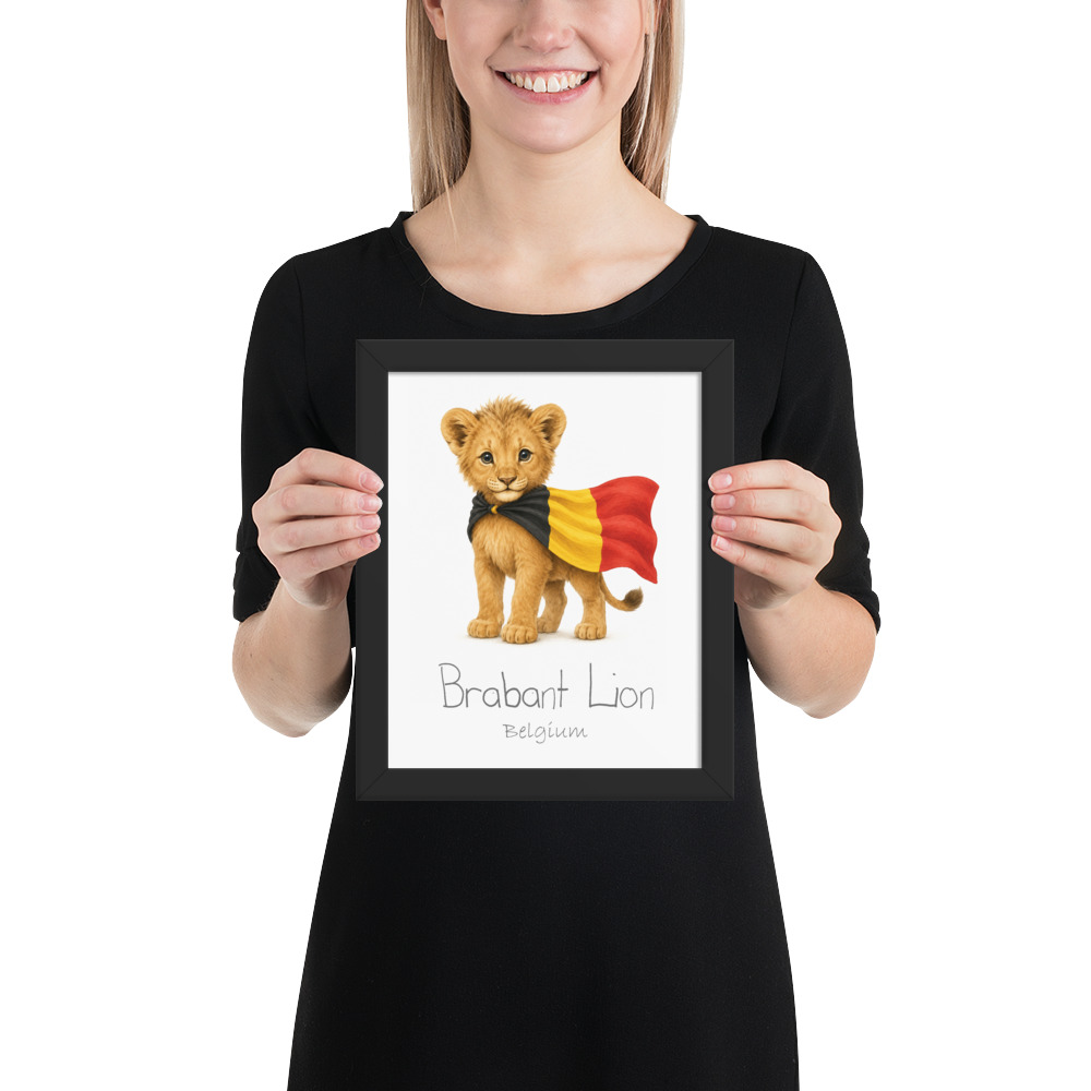 Brabant Lion Belgium national animal framed print, black frame 8×10