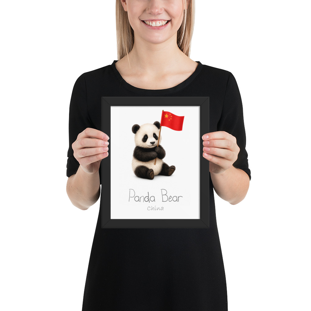 Panda Bear China national animal framed print, black frame 8×10