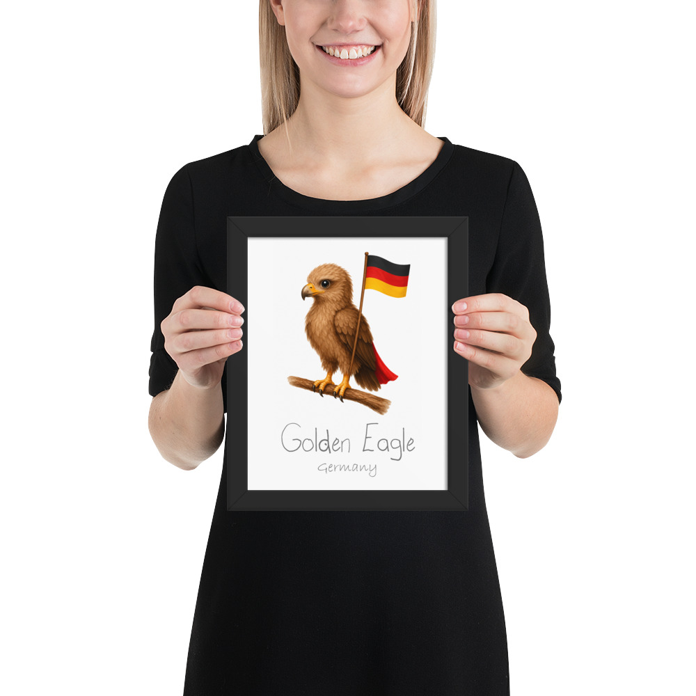 Golden Eagle Germany national animal framed print, black frame 8×10