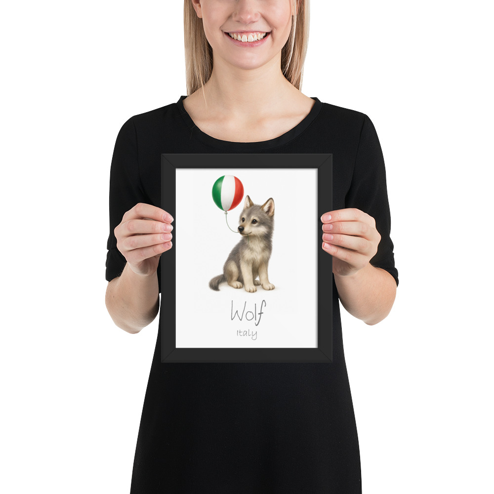 Wolf Italy national animal framed print, black frame 8×10