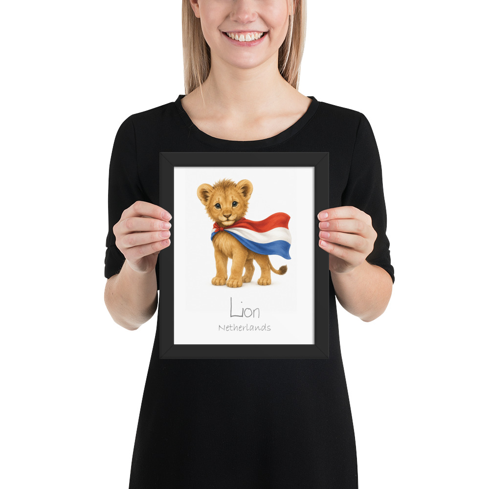 Lion Netherlands national animal framed print, black frame 8×10