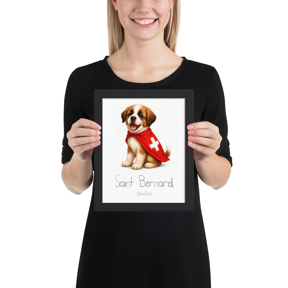 Saint Bernard Switzerland national animal framed print, black frame 8×10