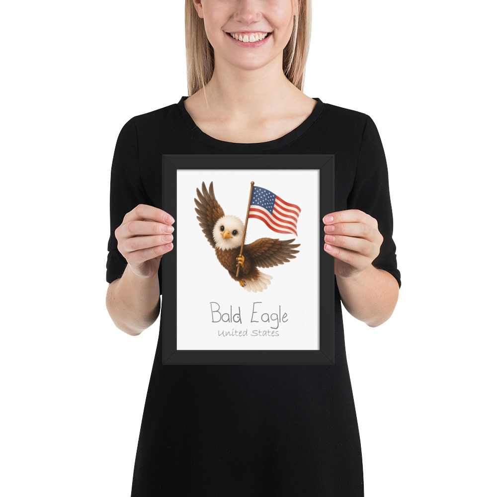Bald Eagle United States national animal framed print, black frame 8×10