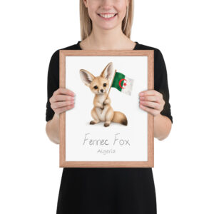 Fennec Fox Algeria national animal framed print, red oak frame 11×14 Fennec Fox Algeria national animal framed print, red oak frame 11×14