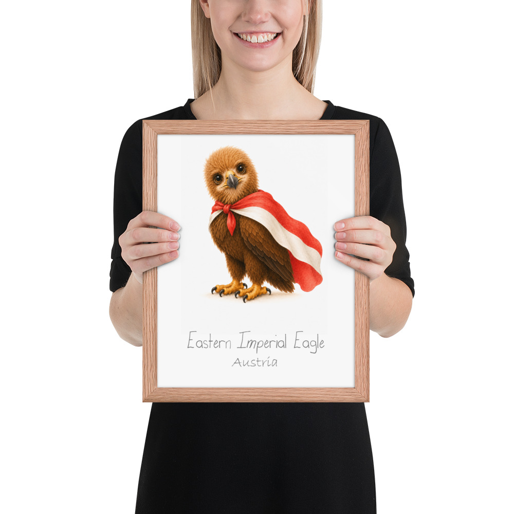 Eastern Imperial Eagle Austria national animal framed print, red oak frame 11×14