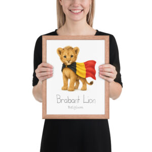 Brabant Lion Belgium national animal framed print, red oak frame 11×14