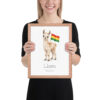 Llama Bolivia national animal framed print, red oak frame 11×14