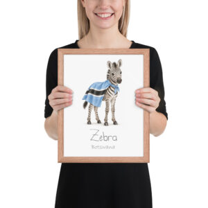 Zebra Botswana national animal framed print, red oak frame 11×14 Zebra Botswana national animal framed print, red oak frame 11×14