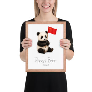Panda Bear China national animal framed print, red oak frame 11×14