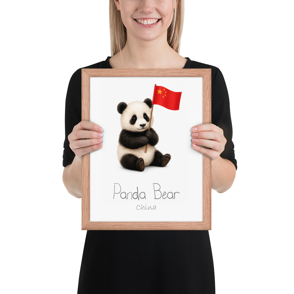 Panda Bear China national animal framed print, red oak frame 11×14