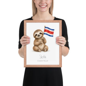 Sloth Costa Rica national animal framed print, red oak frame 11×14 Sloth Costa Rica national animal framed print, red oak frame 11×14