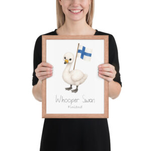 Whooper Swan Finland national animal framed print, red oak frame 11×14
